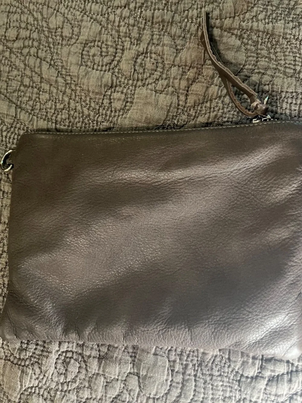 Pietro NYC Fine Leather 3 Zipper Taupe Crossbody Bag or Wristlet with Strap